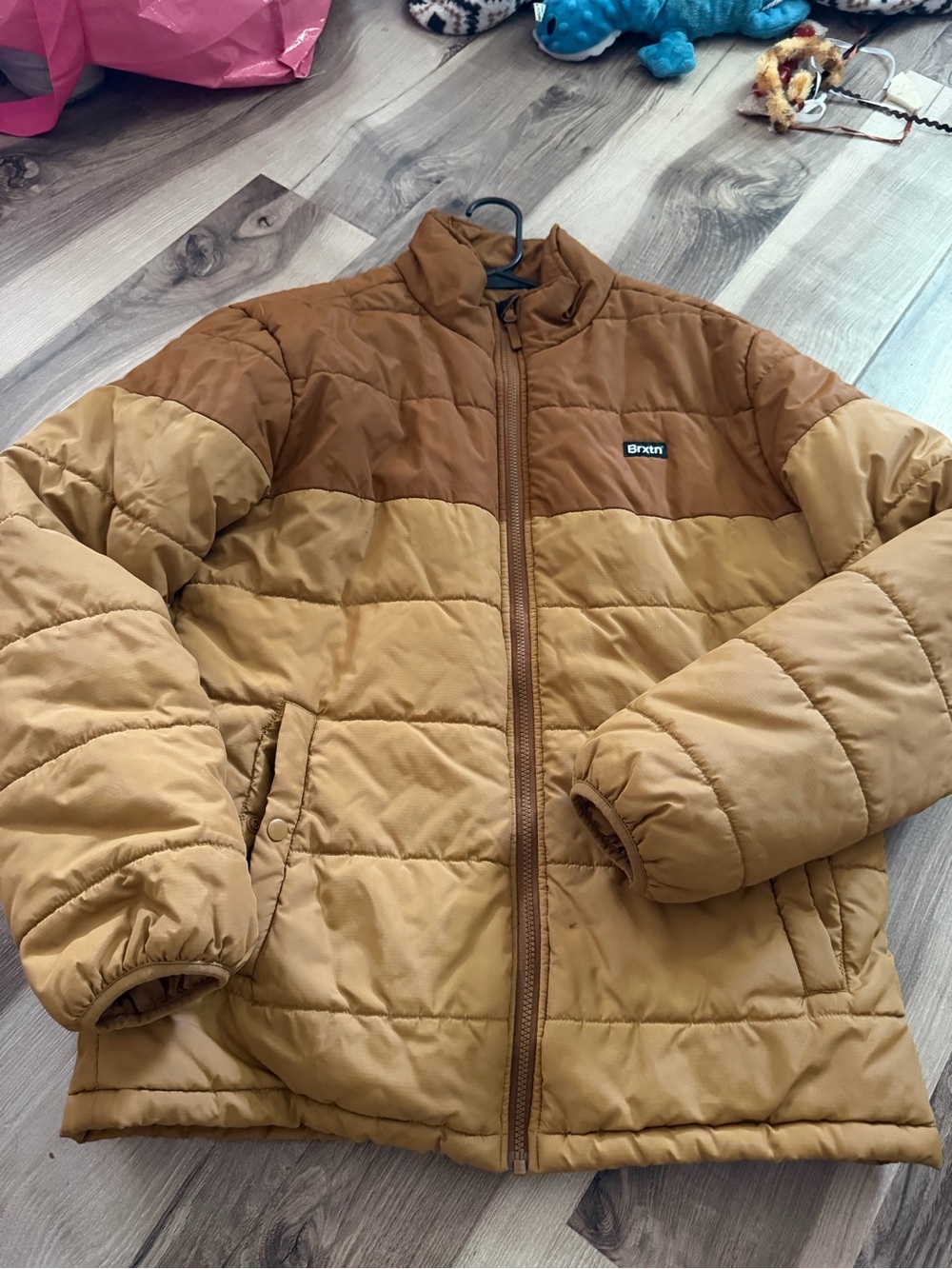 Two-Tone Brown/Tan Quilted Puffer Jacket for Men